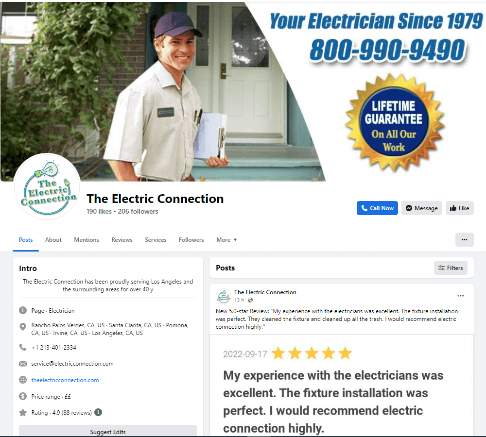 Facebook Page for Electrician