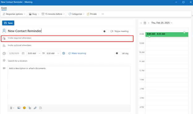 Contact Reminder Setup Process in Outlook