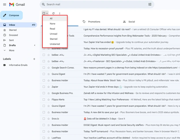 Go to your Gmail inbox and navigate to the upper right section of the interface