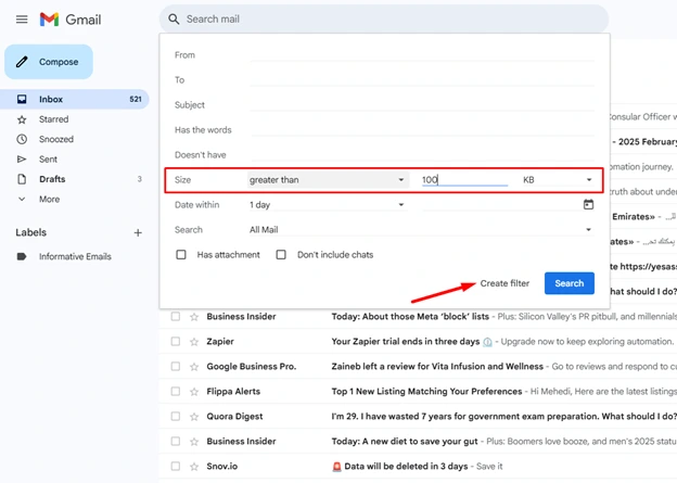 How to Organize Emails in Gmail by Size