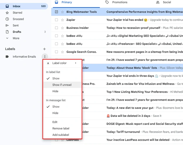 Mark your desired label for this email and tap the apply button