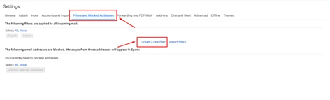 Step One: Find the Filters and Blocked Addresses tab in All Settings. 