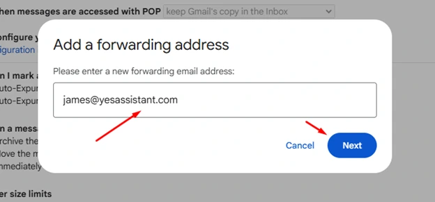 Step Two: Set a Forwarding Address to Complete the Prompt. 