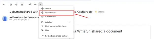 Utilizing Gmail's "Add to Tasks" Feature