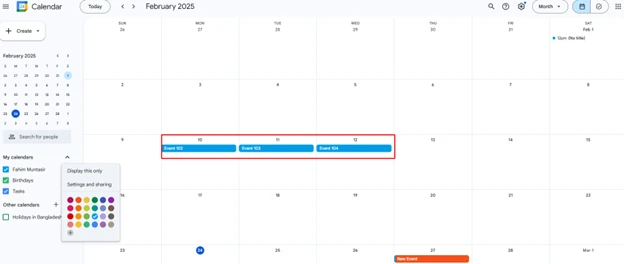 Change the Google Calendars Multiple Events Visibility