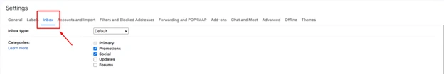 Step One: Navigating to the ‘Inbox’ tab in ‘All Settings’.