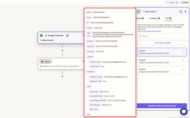 Continue with the selected record