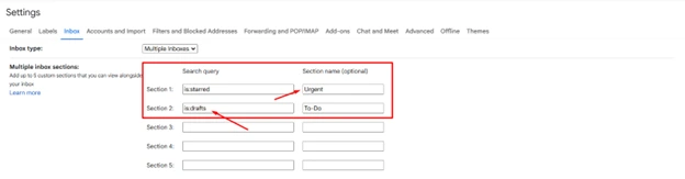 Step Three: Setting search query criteria and names for the newly added sections.
