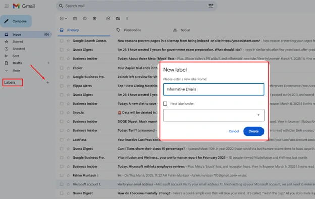 Using Labels to Separate Specific Emails