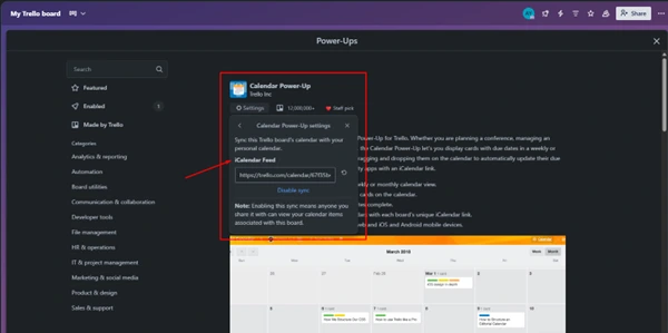 Adding Google Calendar in Trello using URL