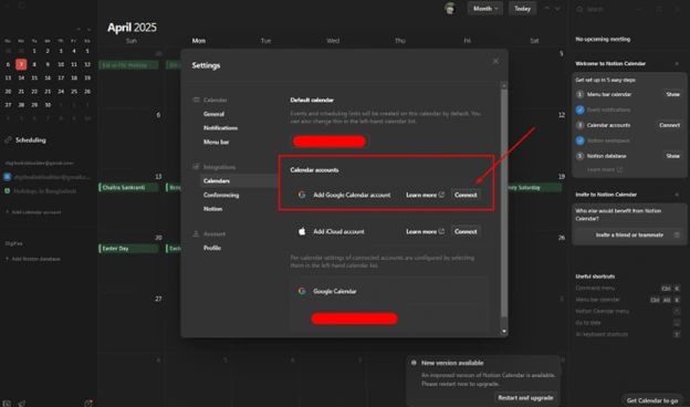 Integrating Google Account in Notion Calendar