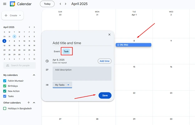 Organize the Project Management Tasks with Google Calendar