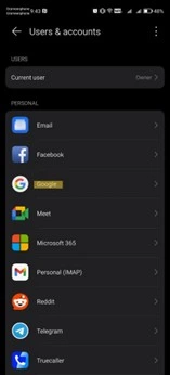 Select Google from the Accounts Section