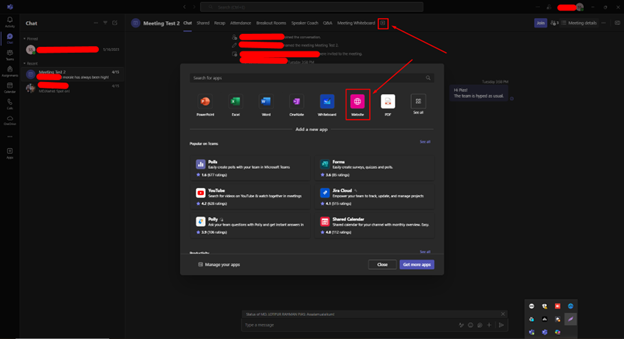 Adding Google Calendar Through the ‘Website’ Tab in MS Teams.