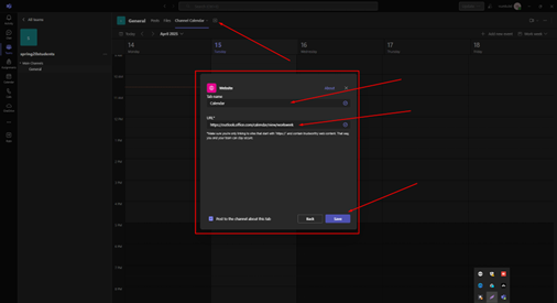 Adding a Website for the Channel Calendar