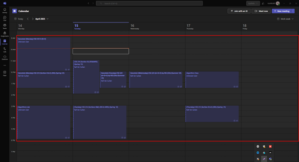 Assuring Calendar Access in MS Teams.