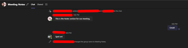 Creating a Separate Chat for Meeting Notes