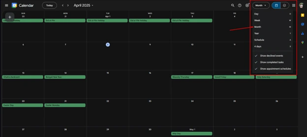 Daily/Weekly/Monthly Grid View Preferences.