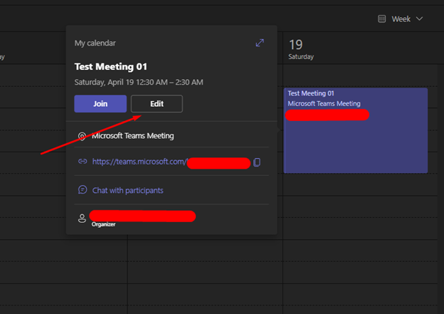 Editing an Event in MS Teams Calendar