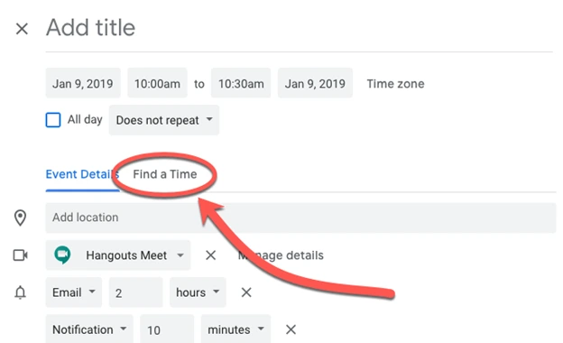 Finding a Time for an Event in Google Calendar