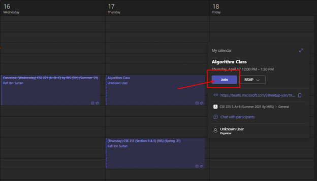 Joining Meetings From the Calendar