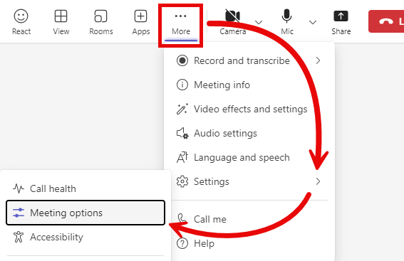 Meeting Options During Meetings in MS Teams