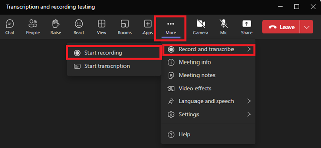 Recording and Transcription of Meetings in MS Teams