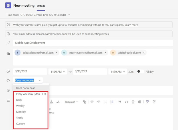 Recurring Meetings in MS Teams