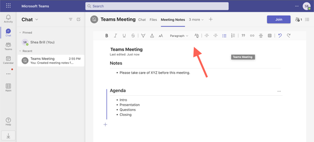Sharing Meeting Notes in MS Teams