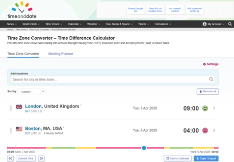 Time Zone Converter by TimeAndDate