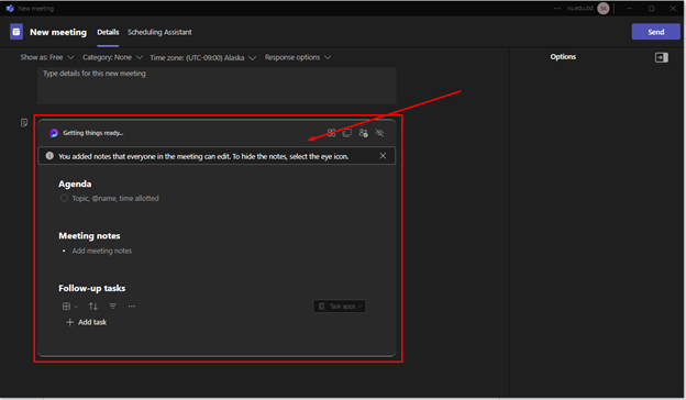 Use the meeting description box to outline the purpose, talking points, or goals.