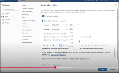 In your Automatic replies window
