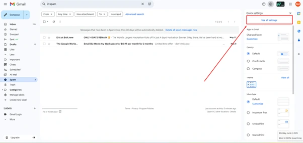Open Gmail Settings