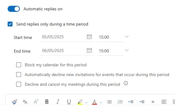 ●Turn on Automatic Replies.