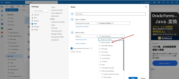 Step 2: For applying the rule with “Existing Folder”.