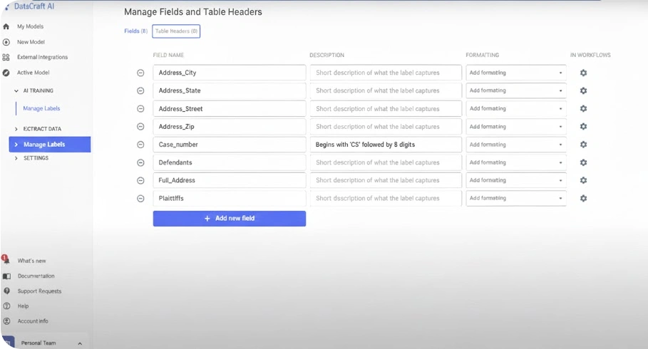 Define the specific field name