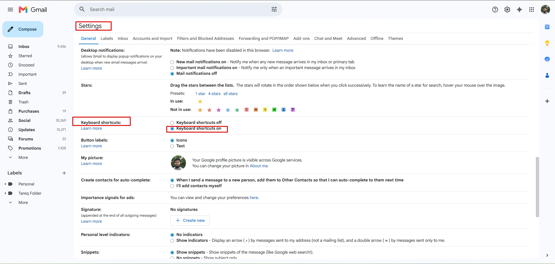 Enabling Gmail Shortcuts 1