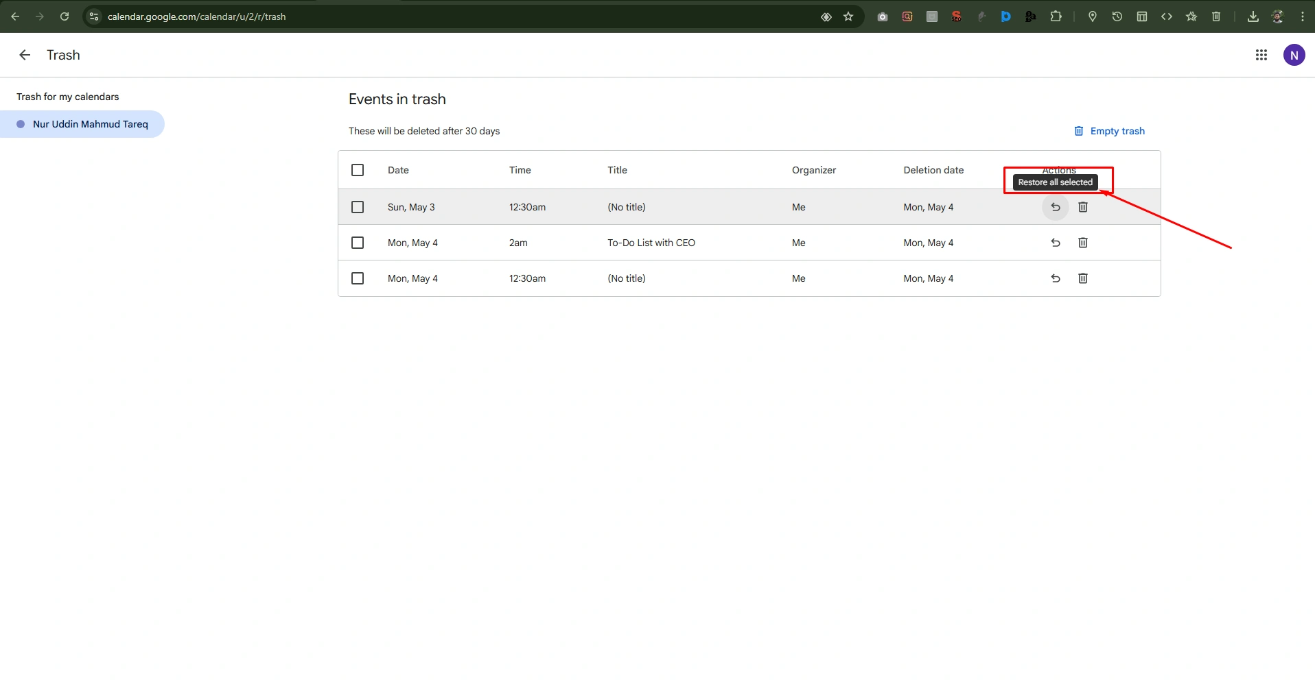 Recover Deleted Events 2