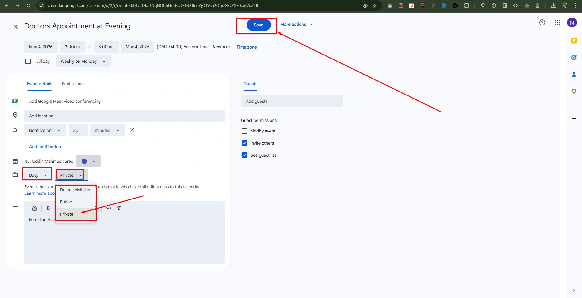 Secure Calendar to Private