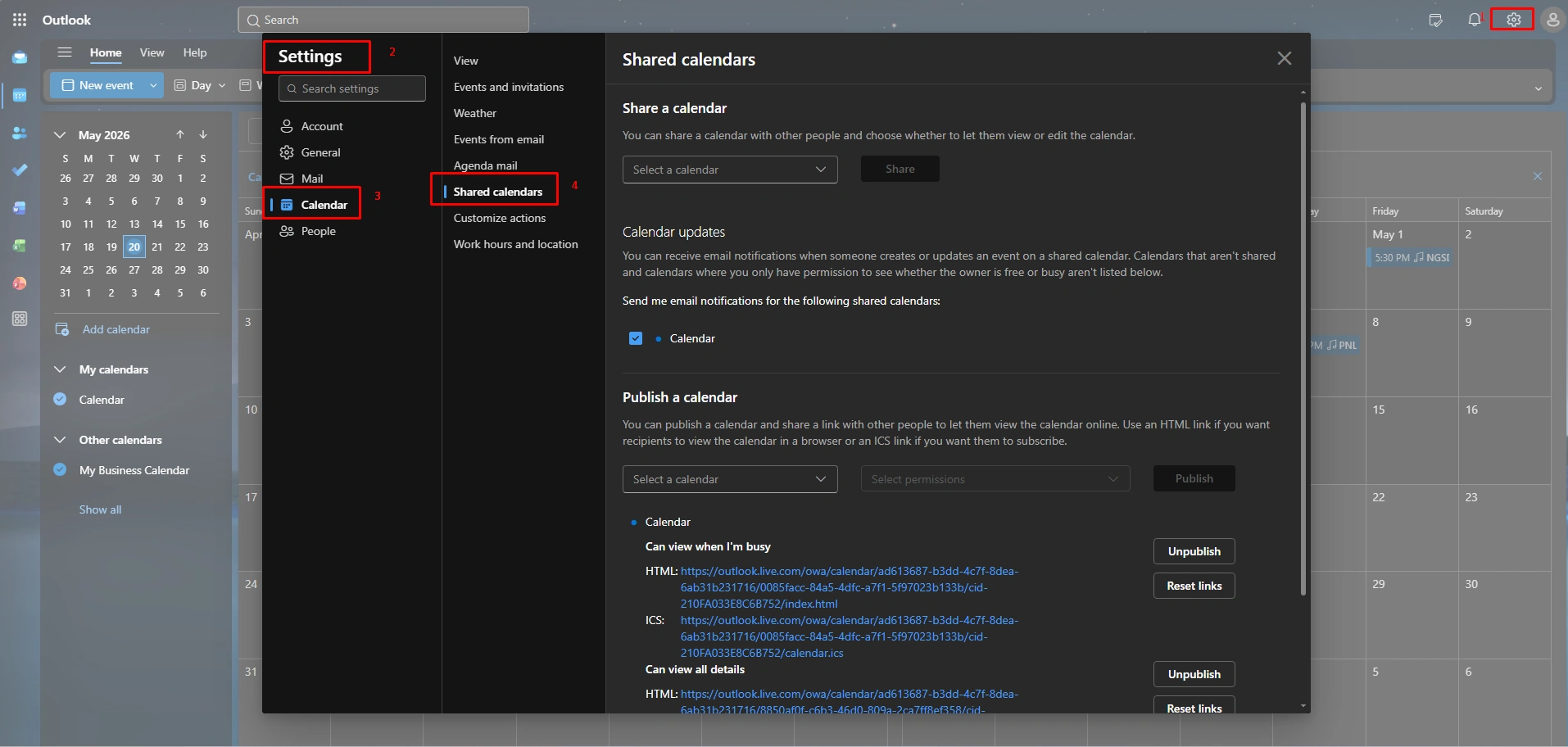 Subscribe to Outlook Calendar URL 1