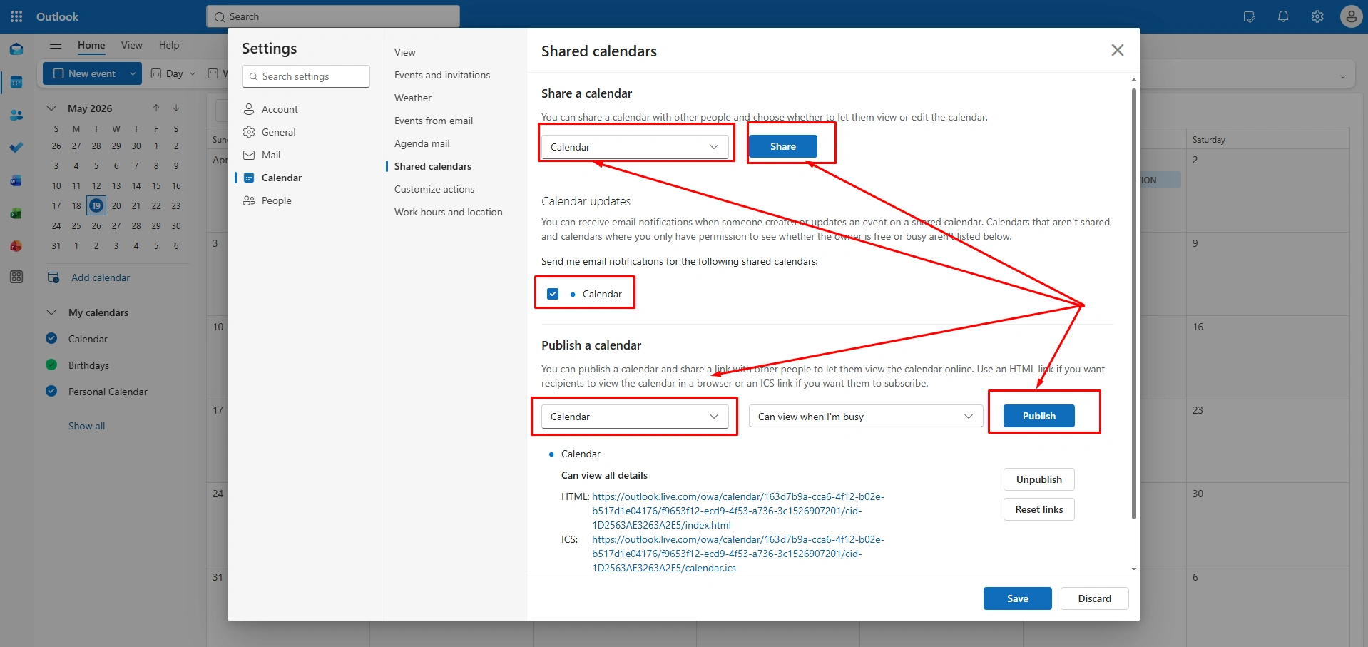 Subscribe to Outlook Calendar URL 2