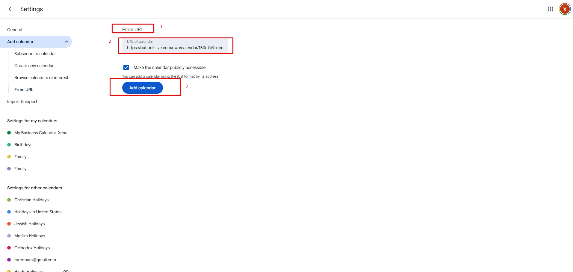 Subscribe to Outlook Calendar URL 5