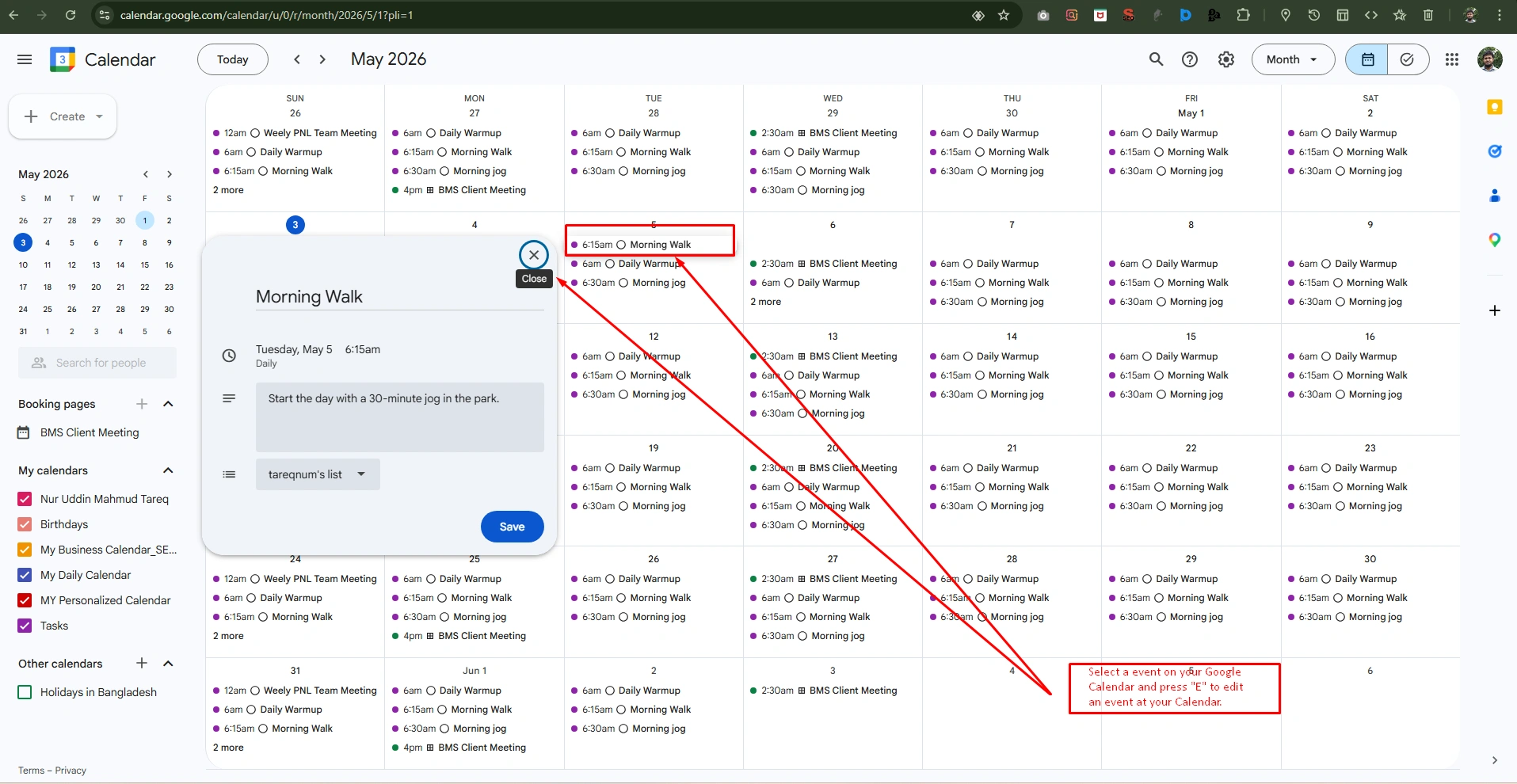 Use Keyboard Shortcut 5